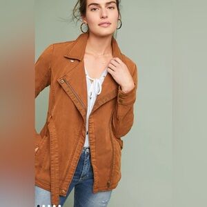 Anthropologie Everyday Belted Moto Jacket Women Size Small Brown
